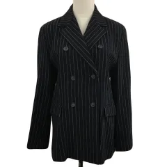 ロートレアモン LAUTREAMONT ジャケット テーラード ダブル ストライプ ウール 長袖 2 黒 白 ブラック ホワイト