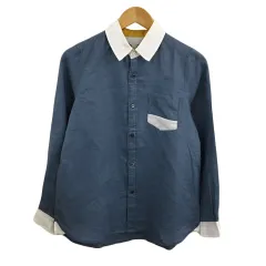 アールエヌエーエヌ RNA-N シャツ カジュアル スタンダード バイカラー 無地 リネン 長袖 M 青 白 ブルー ホワイト