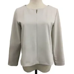 ナチュラルビューティーベーシック NATURAL BEAUTY BASIC カットソー ブラウス キーネック プルオーバー 無地 長袖 S ベージュ