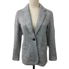 ランズエンド LANDS' END ジャケット テーラード シングル 裏起毛 メランジ 長袖 S グレー 白 ホワイト