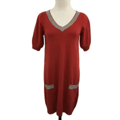 ジルバイジルスチュアート JILL by JILLSTUART ワンピース ニット Iライン ミニ ラメ 無地 アンゴラ混 半袖 FR 赤 レッド