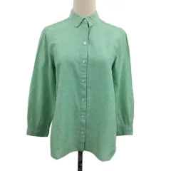 グリーンレーベルリラクシング ユナイテッドアローズ green label relaxing シャツ ブラウス スタンダード カシュクール 無地 リネン混 長袖 40 緑 グリーン