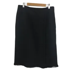 ソニア ソニアリキエル SONIA SONIA RYKIEL スカート 台形 ひざ丈 フリンジ ウール 46 黒 ブラック