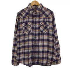 エドウィン EDWIN シャツ カジュアル スタンダード チェック 長袖 L 紫 白 パープル ホワイト