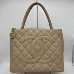 CHANEL 復刻版キャビアスキンベージュキルティング トートバッグ