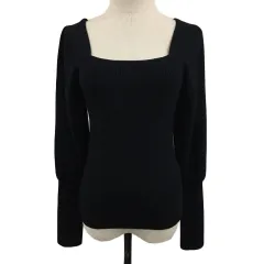 スライ SLY カットソー ニット スクエアネック プルオーバー リブ 無地 長袖 FREE 黒 ブラック