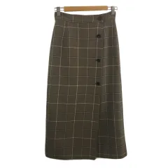 グリーンレーベルリラクシング ユナイテッドアローズ green label relaxing スカート フレア ロング ラップ リバーシブル チェック 36 茶 ブラウン