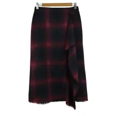 ナノユニバース nano universe スカート タイト ロング チェック 38 赤 黒 レッド ブラック