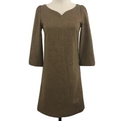 プロポーション ボディドレッシング PROPORTION BODY DRESSING ワンピース フレア ミニ ツイード ドット 七分袖 1 茶 黒 ブラウン ブラック