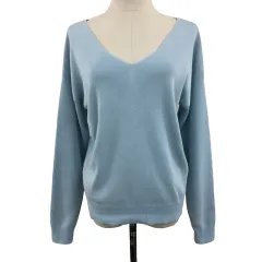 ラウンジドレス ガリャルダガランテ Loungedress GALLARDAGALANTE セーター ニット プルオーバー Vネック 無地 長袖 水色 ライトブルー