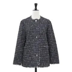 theory luxe セオリーリュクス ジャケット ブラック 黒 サイズ:34(S) | 25秋冬 ノーマツイード ノーカラー ジャケット / コンパクト フリンジ ラメ | アウター ブルゾン 上着【レディース】【中古】