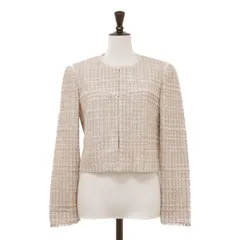 PAULE KA ポールカ ジャケット オフホワイト ピンク サイズ:36(S) | ツイードノーカラージャケット | ショート丈 ホック フリンジ ラメ | アウター ブルゾン 上着【レディース】【中古】のサムネイル