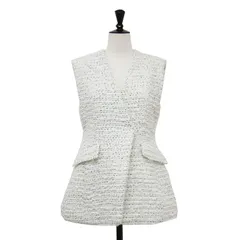 【美品】Arpege story アルページュストーリー ジレ ホワイト 白 サイズ:1(M) | ノーカラー ツイード ジレ / ベスト | ペプラム  Aライン フラップポケット ラメ | トップス レイヤード 羽織り【レディース】【中古】