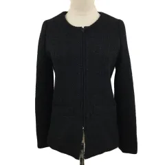 アズールバイマウジー AZUL by moussy ジャケット ノーカラ― ジップアップ スリット 長袖 S 黒 ブラック