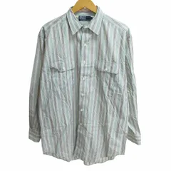 ポロ ラルフローレン POLO RALPH LAUREN ヴィンテージ 90s ストライプシャツ 長袖 白 緑 紫 ホワイト グリーン パープル L 1105 ■GY09