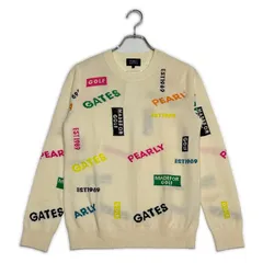 中古 レディース パーリーゲイツ PEARLY GATES セーター 1(M) 白系 ホワイト ロゴ総柄 カシミヤ混 クルーネック