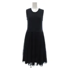 エムプルミエ M-Premier ニットワンピース チュール切替 リネン ロング ノースリーブ 38 紺 ネイビー /BS ■YHS4