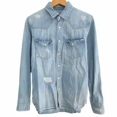 ナノユニバース nano universe デニムシャツ ダメージ加工 USED加工 ミリタリー インディゴブルー Sサイズ NUC61SH0170TA IBO62