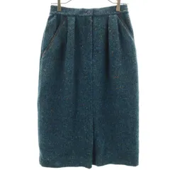 Aquascutum アクアスキュータム ヘリンボーン ミモレ丈 ツイード タイトスカート L 青緑系 レディース 古着のサムネイル