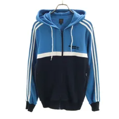 adidas アディダス トレフォイルロゴ 長袖 スウェット ジップパーカー S ブルー系 メンズ 古着