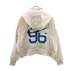 NIKE ナイキ バックロゴ ウーブン アノラックパーカー M アイボリー ジャケット プルオーバー フーディー レディース 古着