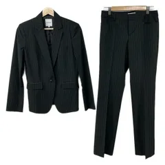 INDIVI(インディビ) レディースパンツスーツ レディース - 黒×白×ブラウン ストライプ/肩パッド