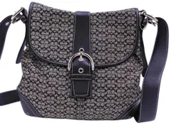 COACH コーチ G3M-6376 本革 レザー キャンバス ミニシグネチャー ショルダー バッグ 黒 ■■ レディース