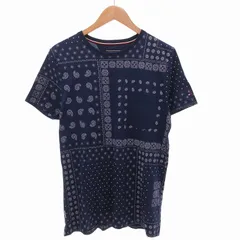トミーヒルフィガー TOMMY HILFIGER Tシャツ カットソー ペイズリー 総柄 半袖 S 紺 ネイビー /FF ■MET1