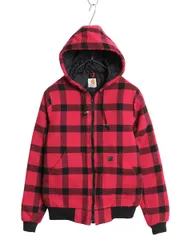 【お得なクーポン配布中!】 US企画 カーハート ウール アクティブ ジャケット レディース S フルジップ パーカー 中綿 ライナー ブロック チェック 黒 ピンク ツートン