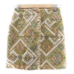 ナイスクラップ NICE CLAUP ボタンダウンスカート フレアスカート ミニ丈 総柄 マルチカラー 黄色 イエロー /YK12