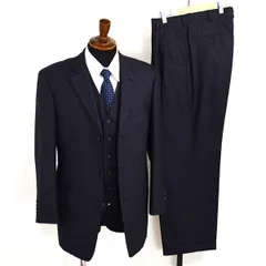 MEN'S TENORAS シルク混 3ピース 3つボタン シングルスーツ M A5 ダークネイビー ストライプ 開き見せ TE-6017 合物 春夏秋 6XA101 【送料無料】【中古】【メンズビジネス】202601のサムネイル