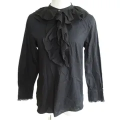 23区 オンワード樫山 チュニックブラウス 切替 フリル バンドカラー プルオーバー 長袖 32 約XS 黒 ブラック ■YHS4 0916