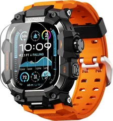 【ULTIMAL】Apple Watch Ultra 3/Ultra 2/Ultra（49mm）用 バンド一体型保護ケース 強化ガラスフィルム付き TPU 耐衝撃 高耐久 簡単装着 通気性 アウトドア/スポーツ向け オレンジ・ブラック