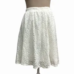 アースミュージック&エコロジー EARTH MUSIC & ECOLOGY タグ付き スカート ひざ丈 レース ウエストゴム 白 ホワイト F