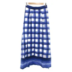 シンプリシテェ SIMPLICITE 24SS ロングスカート フレア チェック柄 リネン混 青 ブルー 白 ホワイト /NU