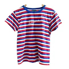 アニエスベー agnes b. 美品 Ｔシャツ カットソー ロゴプリント ボーダー マルチカラーT1 約S  ■MET1