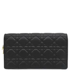 クリスチャン・ディオール Christian Dior 2WAYバッグ Lady Dior ポーチ ラムスキン ブラック ゴールド金具 カナージュ ショルダー クラッチ チェーンウォレット  【箱】【中古】