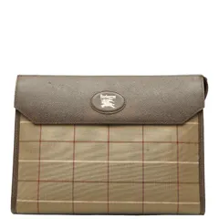 バーバリー チェック クラッチバッグ セカンドバッグ カーキ ブラウン キャンバス レザー レディース BURBERRY【1-0246324】