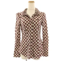 バーバリーブルーレーベル BURBERRY BLUE LABEL シャツ ブラウス 38 ベージュ 赤 レッド チェック フリル襟 長袖 /HN