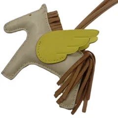 ThH481 エルメス ロデオチャーム ペガサスPM U刻印 本革 ホワイト×イエロー系×ブラウン系 HERMES 良好・中古