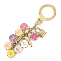 ルイヴィトン LOUIS VUITTON キーリング ポルトクレ バスティーユ メタル ゴールド×マルチカラー ゴールド金具 バッグチャーム ロゴ パステル  M65381 【箱】【中古】