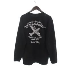 ステューシー STUSSY Tシャツ カットソー 長袖 ロンT クルーネック ロゴプリント 黒 ブラック L