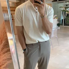 Tシャツ 半袖 無地 3色 ヘンリーネック 春夏 シンプル 韓国