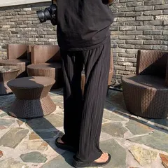 イージーパンツ プリーツ ウエストゴム ロング丈 ゆったり