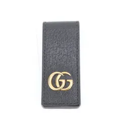 美品 グッチ GG マーモント ダブルG レザー マネークリップ ブラック 黒 ゴールド 金具 メンズ REE DL44-6【中古】