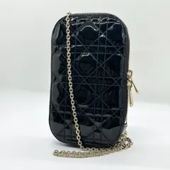 DIOR フォンポーチ ショルダーバッグ チェーン エナメル カナージュ Lady Dior レディディオール 黒 ブラック