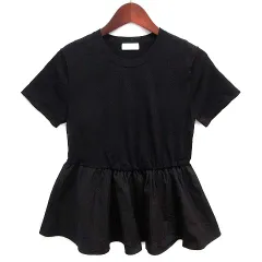 ボールジー BALLSEY トゥモローランド ニット ジャージー コンビ ペプラム プルオーバー トップス 半袖 ブラック 黒 S