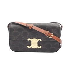 セリーヌ CELINE ショルダーバッグ クロード トリオンフ ブラック/ブラウン PVCコーティングキャンバス レザー トリオンフ ショルダーバッグ レディース Used A