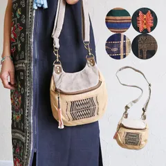 ショルダーバッグ ポシェット サコッシュ レディース ボディーバッグ 斜めがけ 手刺しゅう 手織り ナガ族 ハンドステッチ お財布ポシェット 民族柄 エスニック柄 ハンドバッグ ファッション アジアン雑貨 ポケット ユニセックス お洒落 オシャレ