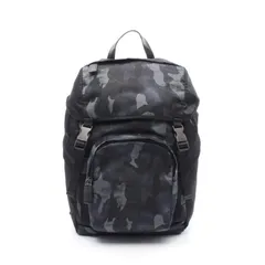 プラダ PRADA リュックサック バックパック 2VZ135 ブラック/ブルー ナイロン サフィアーノレザー カモフラ リュック メンズ Used B